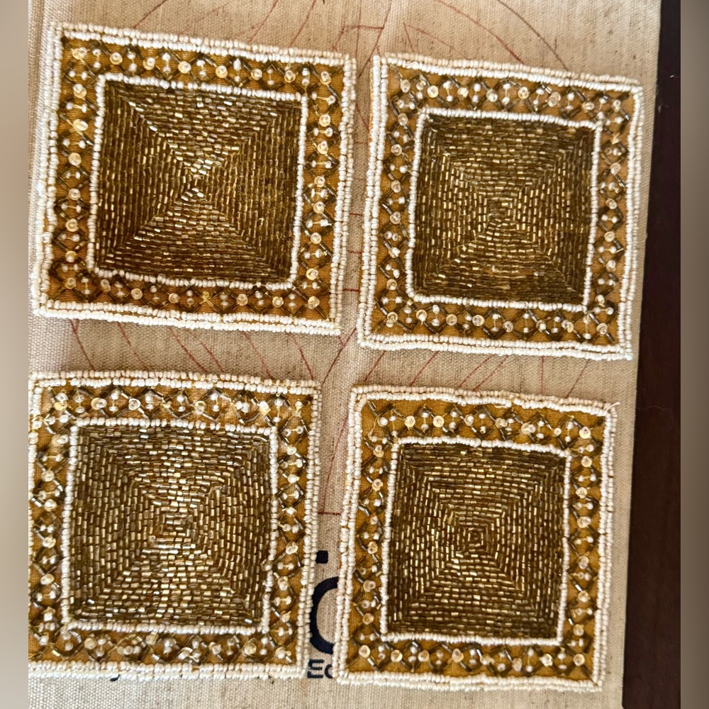 Gold Yellow Beaded Coaster's 4 pc Bohemian Boho